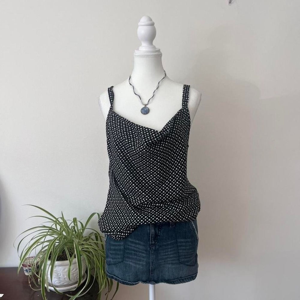 y2k Polka Dot Cowl Neck Blouse Womens Sz m black white coquette softgirl